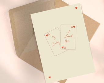 Biglietto di auguri per l'anniversario di San Valentino, carte da gioco così fortunate per lei e per lui, fatte a mano