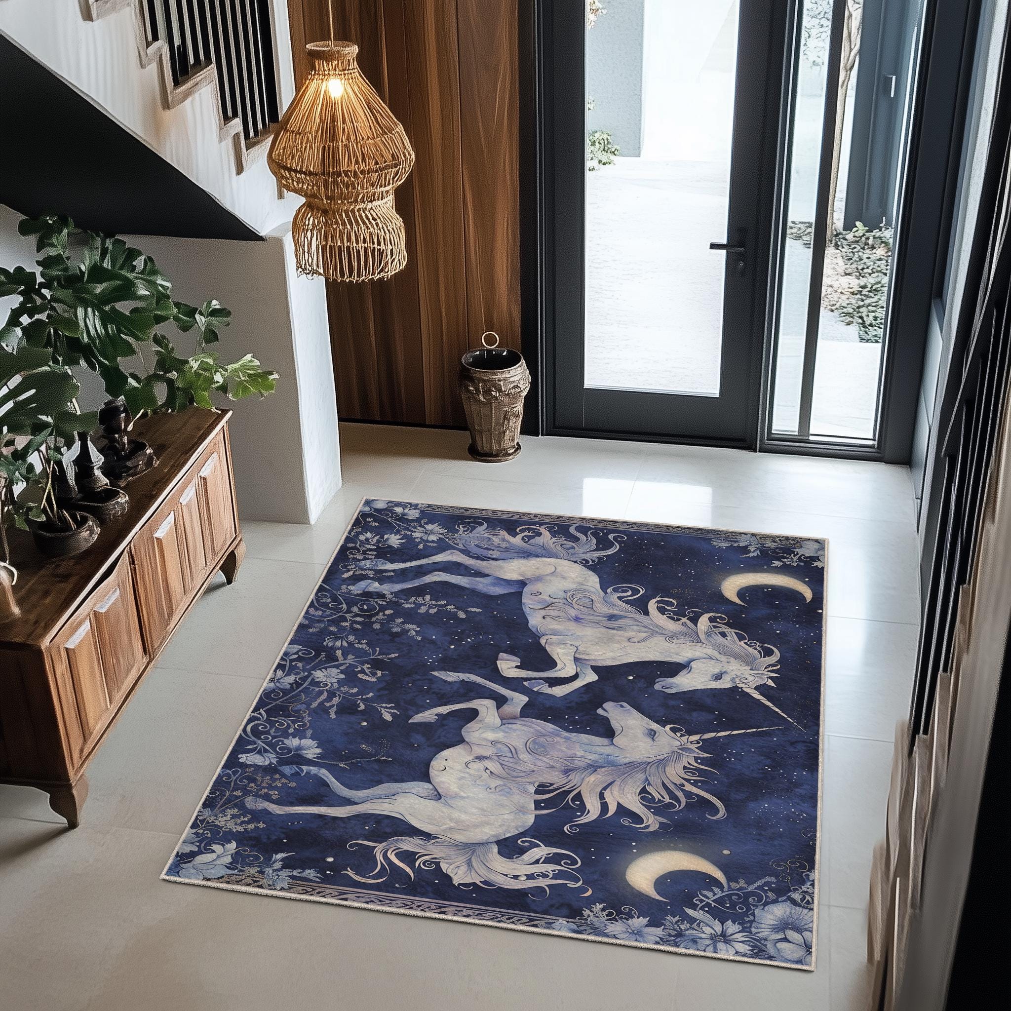 Fantasy Rug Collection Unicorn and Moon Rug, Gothic Decor, Medieval Fantasy Rug, Dark Academia ...