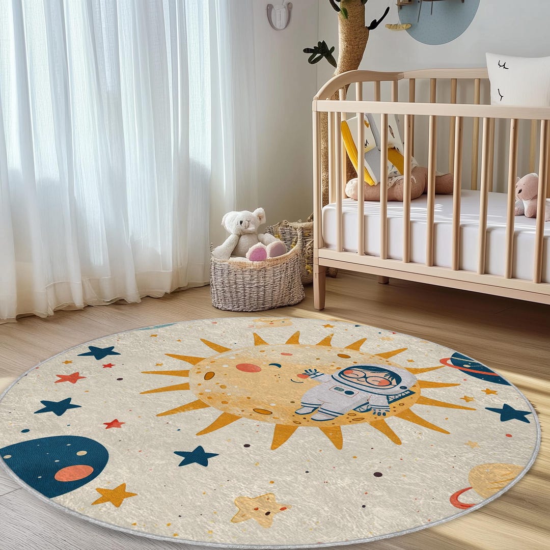 Space Planets and Astronaut Design Baby Room Rug,cute Style Rug for ...