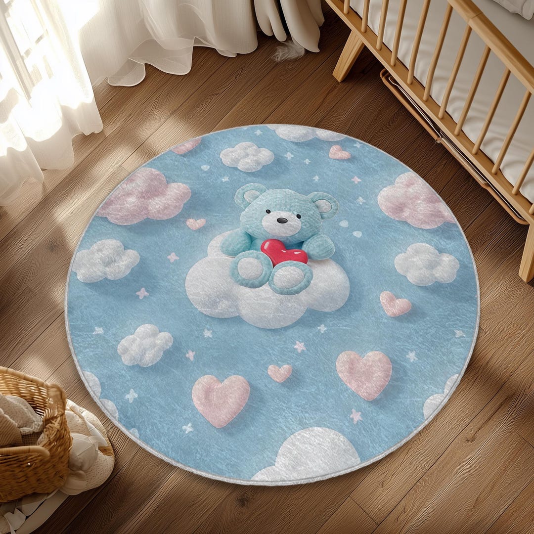 Baby Rooom Rugs Clouds With Bear and Heart Design Baby Room Rug Kids Room Rug,cute ...