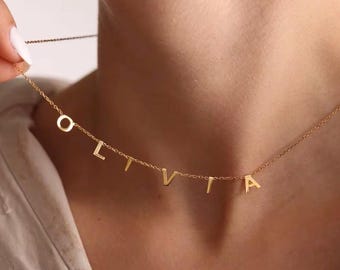 Collar con nombre • Collar con piedra natal en forma de pera y esmeralda • Joyería personalizada • Regalo de San Valentín