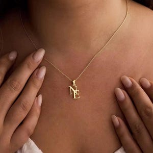 Gepersonaliseerde ketting met in elkaar grijpende initialen • Minimalistische hanger met twee letters • 14-karaats goud of zilverkleurig roestvrij staal • Gepersonaliseerd cadeau voor haar