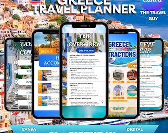 Greece Travel Itinerary | Travel Itinerary Template | Digital Travel Itinerary l Travel Agency Canva Template l Honeymoon Vacation Planner