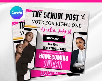 Volante de bienvenida para el rey/la reina, volante de HOCO, recuerdos electorales, plantillas editables para fiestas escolares, plantilla digital editable de Canva