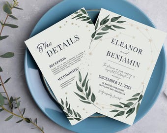 Plantilla editable de invitación de boda 5x7 Canva, invitación de compromiso, tarjeta de boda elegante imprimible (descarga instantánea)