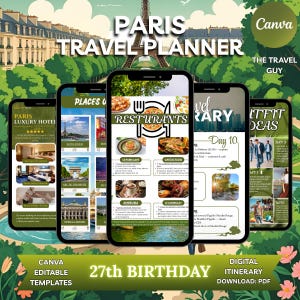 Editable Paris Travel Planner | Canva Template for travel Itinerary | Printable & Digital Travel Guide | Custom Trip Organizer