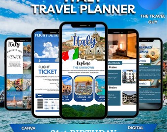 Customizable Travel Itinerary Template for Canva | Digital Trip Planner, Vacation Journal, Couples Travel Map, Kids Travel Guide, Italy Trip