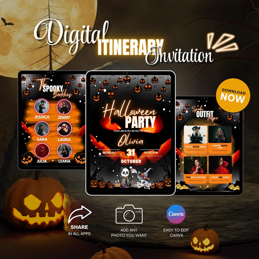 Halloween Party Invitation: Spooky Itinerary, Editable Canva Template ...