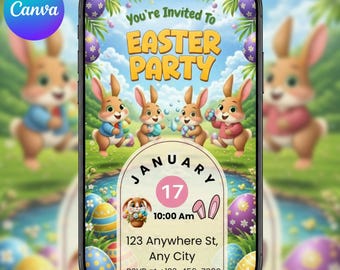 Invitación de Pascua en video / Invitación de Pascua con conejito / Invitación de Pascua en video para niños / Invitación de Pascua animada / Video de Canva