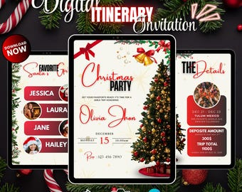 Invitación para fiesta de Navidad, invitación imprimible y editable, invitación para árbol de Navidad, plantilla animada para fiesta de cumpleaños DIY