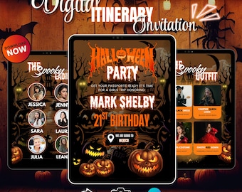Invitación digital de Halloween para adultos: Invitación de calabaza espeluznante para fiesta de cumpleaños número 21, plantilla digital Canva para fiesta de terror
