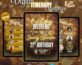 Invitación digital de itinerario de viaje: Invitación digital de cumpleaños, plantilla editable de Canva (descarga digital)