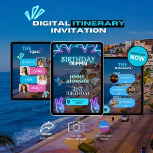 Travel Itinerary Invitation, Digital Mexico Birthday Weekend Invitation, Animated Travel Cancun Itinerary,21st birthday, Girls Trip, Invite