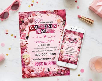 Plantilla de invitación para el Día de Galentine, invitación para una fiesta de mejores amigas, invitación para una noche de chicas, plantilla editable de Canva
