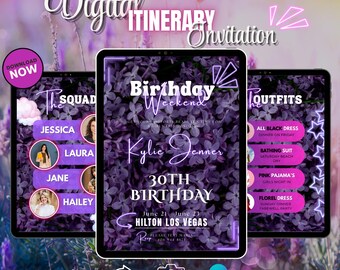 Invitación de itinerario de fin de semana de cumpleaños: Itinerario de cumpleaños digital, plantilla editable de Canva, descarga instantánea, planificador de fiestas de cumpleaños
