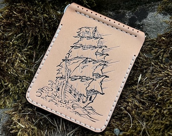 Money Clip Wallet Leather Handmade Slim Design Vegetable Tanned with Card Slots and Bill Holder Unique Gift for Him