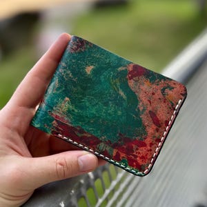 Leather Wallet Unique Hand‑Dyed Slim Bifold 4 Card Slots Bill Compartment Vegetable‑Tanned Handmade Gift