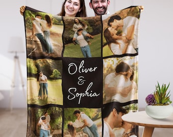 Custom Photo Blanket Collage, Personalized Picture Collage Text Blanket for Friend, Family Photo Blanket, Memorial Blanket, Anniversary Gift