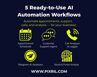 Paquete de flujo de trabajo de IA n8n: Citas, Soporte, Telegram y automatización de stock (descarga instantánea)