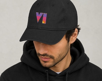 Boné retrô bordado com pôr do sol, estilo "Dad Hat", em algodão lavado.