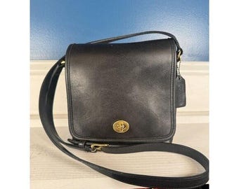 Coach Vintage kleine schoudertas zwart leren portemonnee met klep en klep