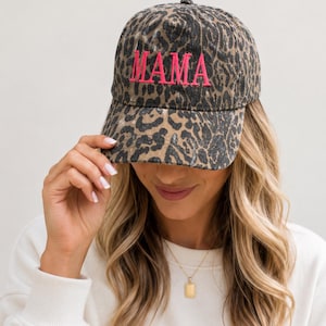 Mama Embroidered Leopard Trucker Hat | Vintage Wash Cotton Baseball Cap