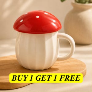 Adorable tasse champignon en céramique avec couvercle 250 ml, tasse à café allant au micro-ondes et au lave-vaisselle, cadeau Cottagecore pour les amateurs de thé
