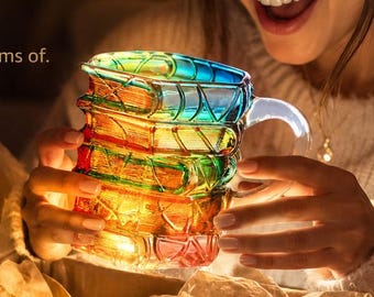 Colorful Glass Book-Shaped Mug – Artistic Reading Mug for Book Lovers, Unique Gift Idea for Readers, Teachers, and Literature Enthusiasts