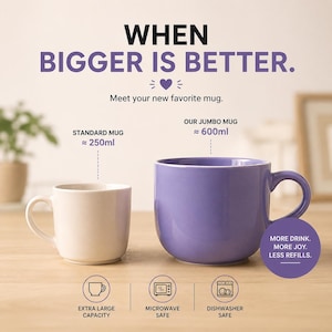 Mug géant en céramique de 600 ml (20 oz), compatible micro-ondes et lave-vaisselle, cadeau idéal pour hommes et femmes, format XXL, bleu et rose. image 17