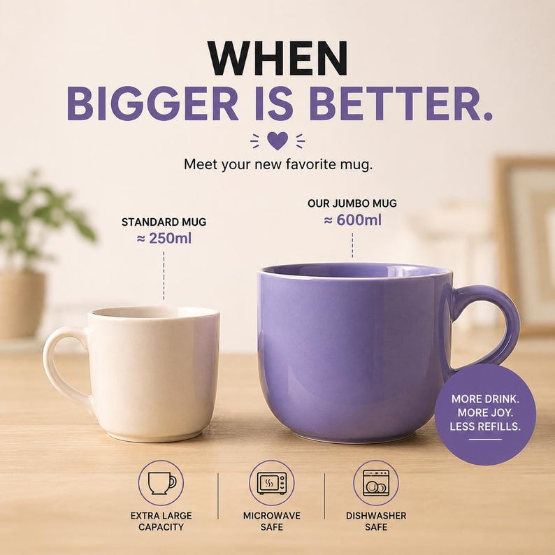 Mug géant en céramique de 600 ml (20 oz), compatible micro-ondes et lave-vaisselle, cadeau idéal pour hommes et femmes, format XXL, bleu et rose. image 17