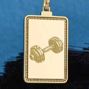 14K gouden halterketting, aangepaste oefeningsgewichthanger, gepersonaliseerde trainingssieraden, winstamulet, cadeau sportschool rat, gouden fitnessketting