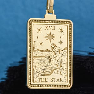 14K Gold Star Tarot Card Necklace, Major Arcana Pendant, Personalized Tarot Card Jewelry, Witch Talisman, Womens Gold Necklace, Gift For Her