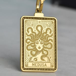 14K Gold Medusa Necklace, Dainty Greek Mythology Jewelry, Engraved Gorgon Amulet, Custom Ancient Legend Charm, Personalized Medusa Gift