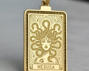 14K Gold Medusa Necklace, Dainty Greek Mythology Jewelry, Engraved Gorgon Amulet, Custom Ancient Legend Charm, Personalized Medusa Gift