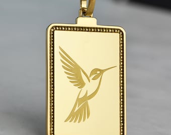 Collar de colibrí de oro de 14 quilates, colgante de pájaro pequeño, dije de jardín floral, joyería para amantes de la naturaleza, joyería de colibrí, collar de animales tropicales