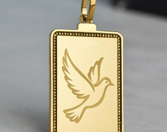 14K Gold Dove Necklace, Peace Bird Pendant, Holy Spirit Charm, Religious Gift, Christian Jewelry, Symbol of Hope Necklace, Dove Talisman