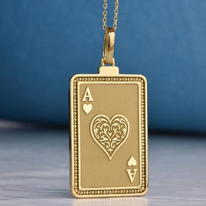 14K Gold Ace of Hearts Necklace, Rummy Card Pendant, Baccarat Jewelry, Love Symbol Gift, High Stakes Charm, Custom Card Player Necklace
