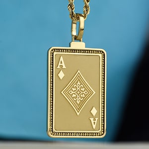 14K Gold Ace of Diamonds Necklace, Gambling Playing Card Pendant, Casino Gift for Men, Poker Jewelry, Lucky Charm, High Roller Amulet Gift