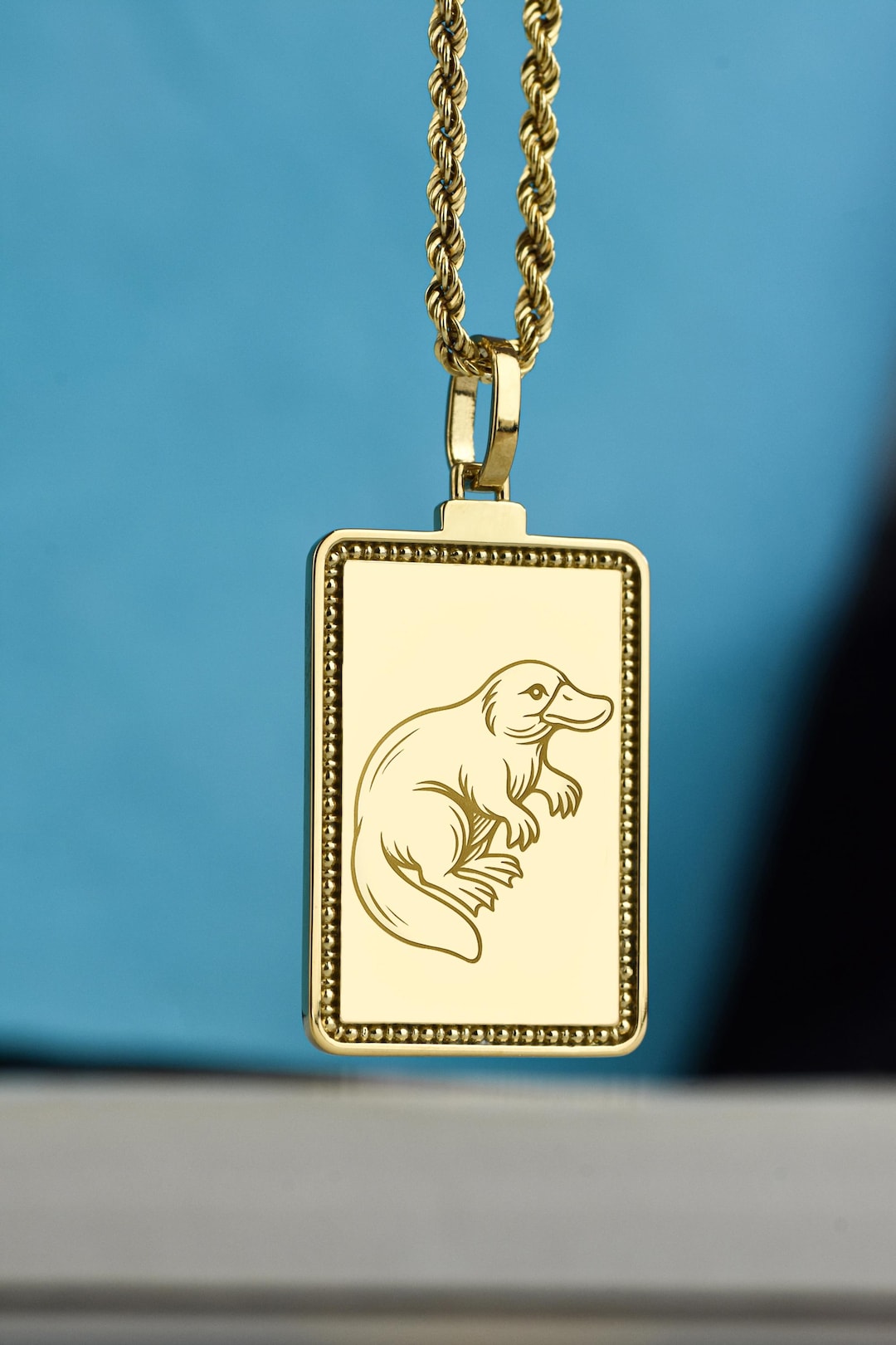 14K Gold Platypus Necklace, Australian Animal Pendant