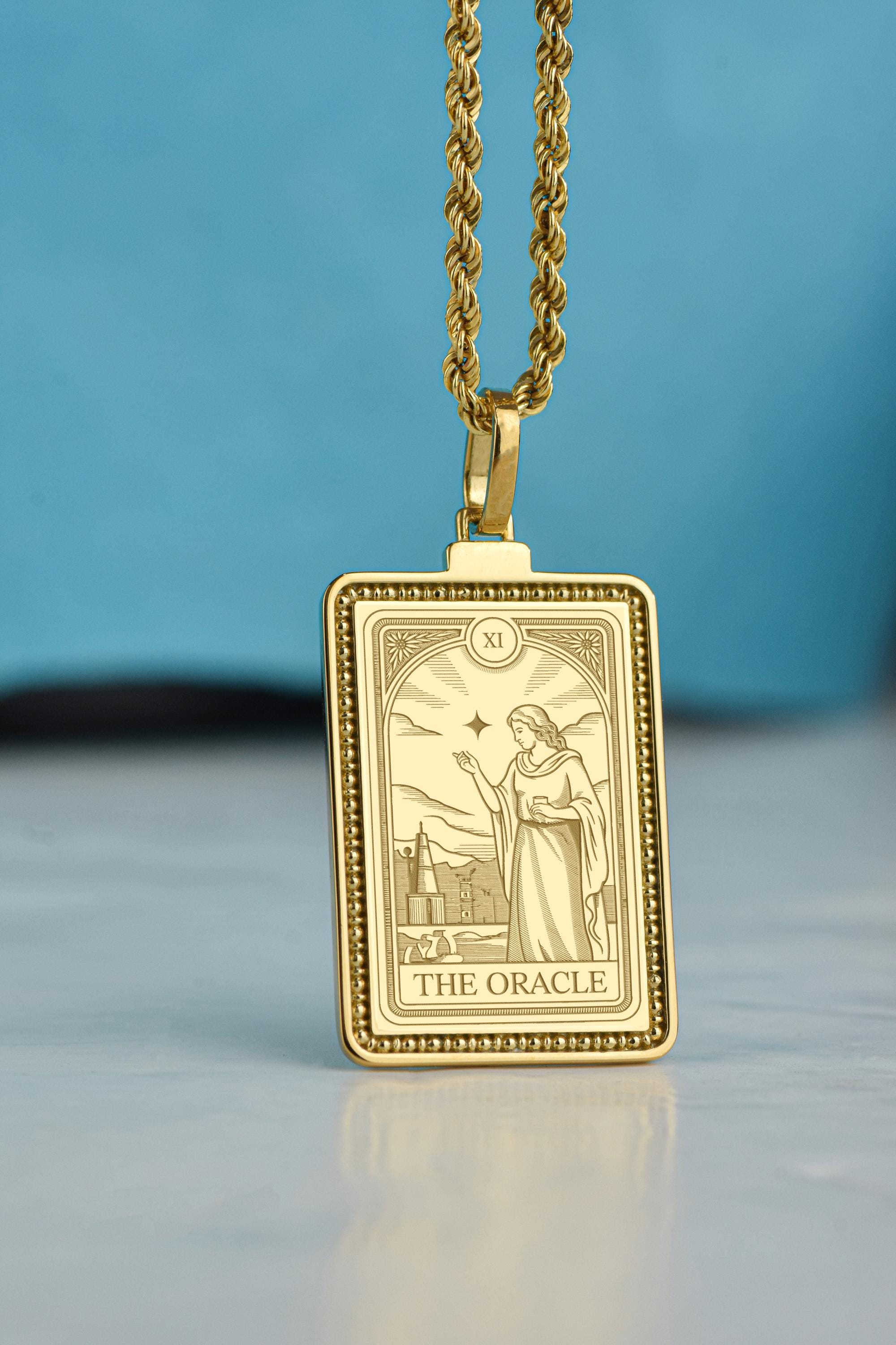 14K Gold Oracle Necklace, Personalized Soothsayer Amulet, Diviner