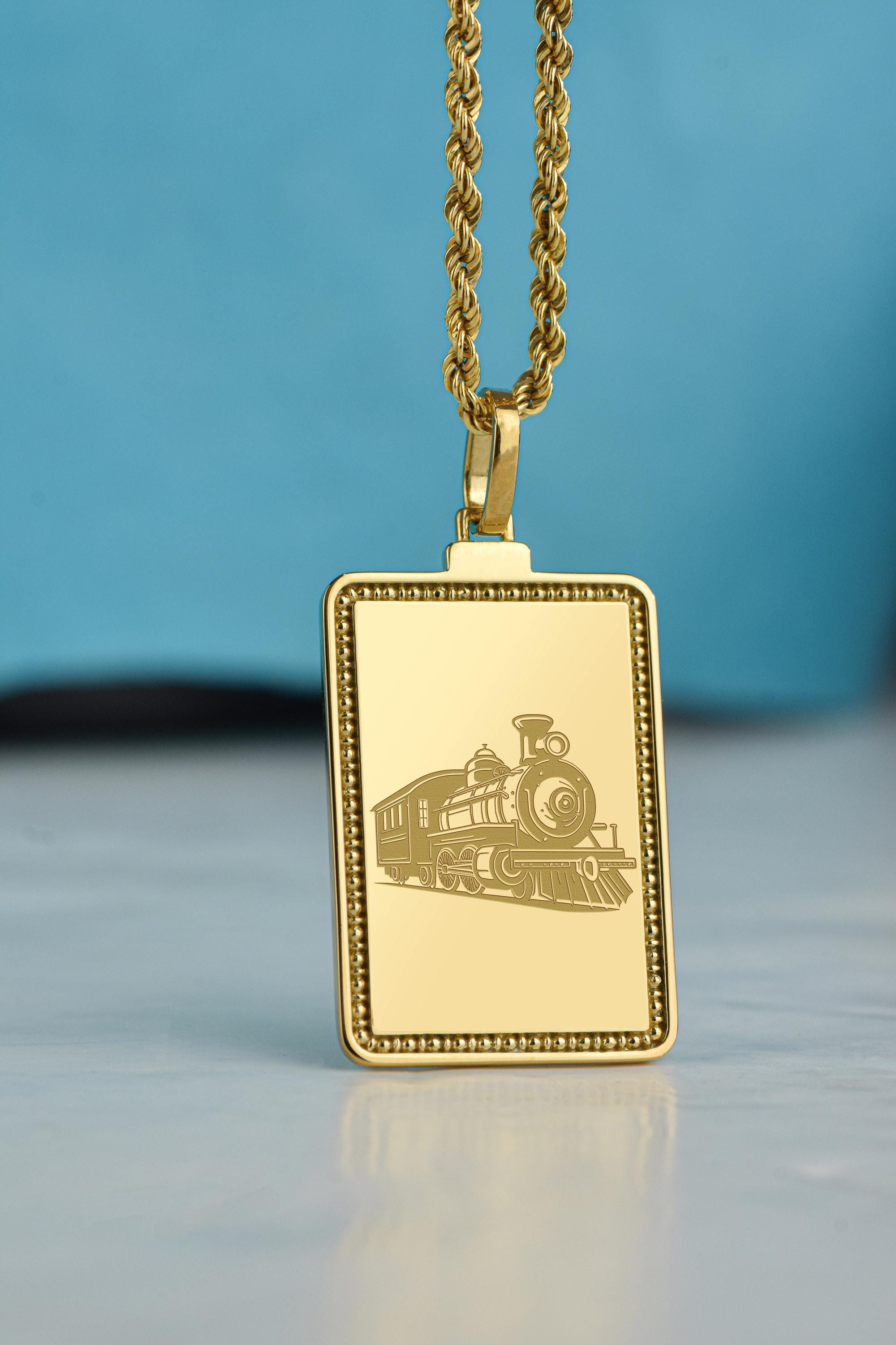 Collier avec pendentif locomotive locomotive en or jaune 14 carats, Karat, NA