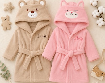 Personalized Baby Bathrobe with Hood, Custom Embroidered Toddler Dressing Gown, Unique Baby Shower Gift Idea for Girl or Boy, Kids Bath Robe