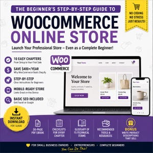 Guía de WooCommerce para principiantes / Configura tu tienda online paso a paso / Libro electrónico de comercio electrónico de WordPress / Tutorial en PDF para sitios web de pequeñas empresas