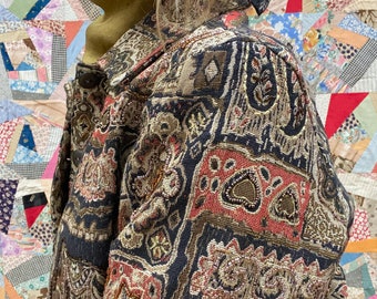 Vintage Beaded Tapestry Blazer Jacket India Motif