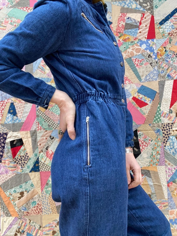 Rare Vintage 70’s Blue Denim Jumpsuit Chambray Co… - image 6