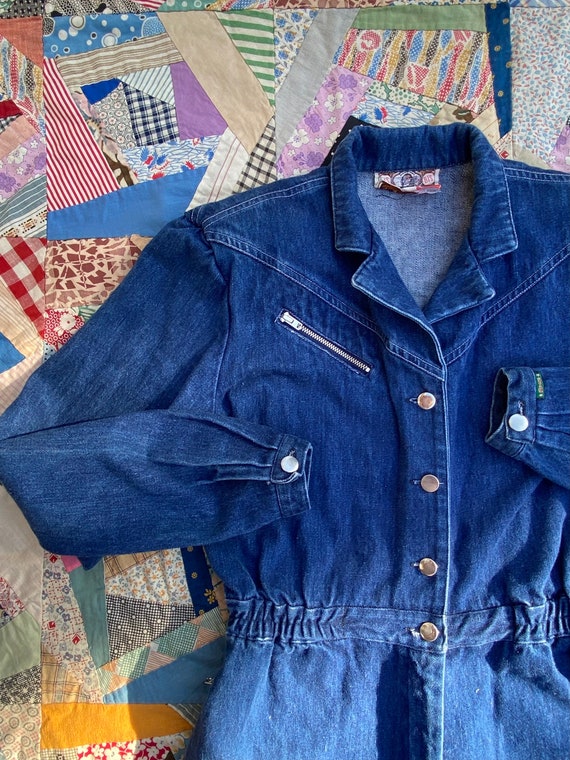 Rare Vintage 70’s Blue Denim Jumpsuit Chambray Co… - image 2