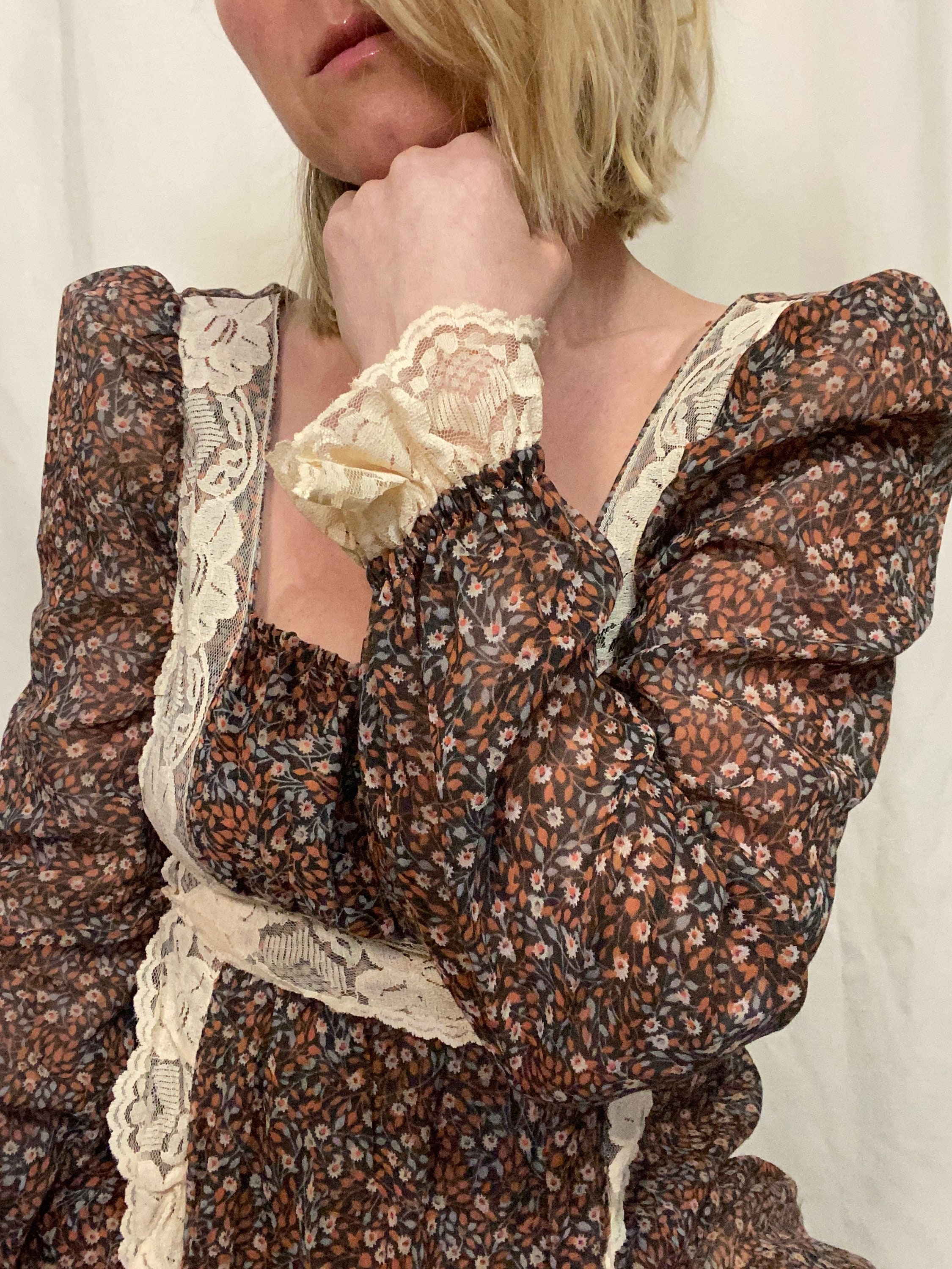 60's Calico Gunne Sax Prairie Dress Vintage Ditsy Floral Folk