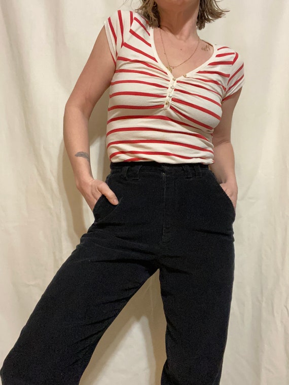 70’s Extra High Waisted Black Corduroy Pants L.L.… - image 1