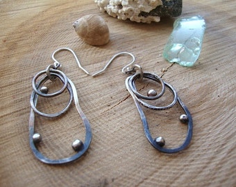 Maine Mussels & Pearls -  Sterling Silver Earrings with Antique Ombre Patina Finish