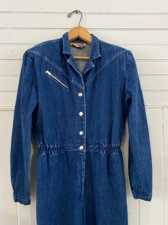 Rare Vintage 70’s Blue Denim Jumpsuit Chambray Co… - image 5